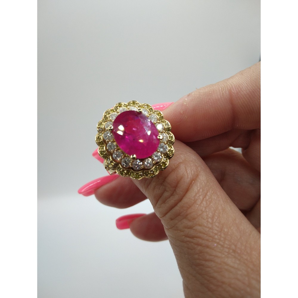 14kt Gold Flower Ruby 5.85ct Dimond Ring 1.38ct